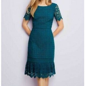 Talbots Sheath Cocktail Dress (teal, floral lace)